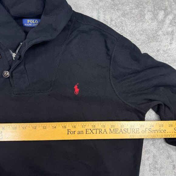 Polo Ralph Lauren Mens Sz L Shawl Collar Sweatshirt Pullover Black Red Pony Logo - Picture 7 of 7